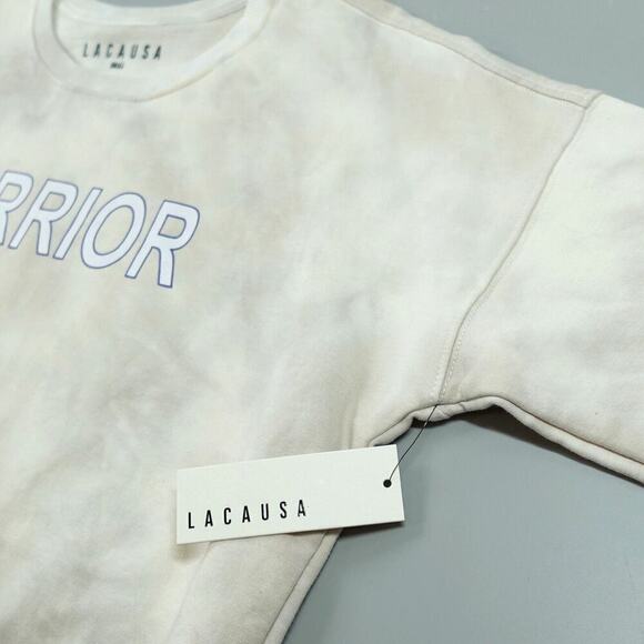 LACAUSA Sweatshirt Small Gray Tie Dye WARRIOR Graphic Fleece Comfy Boho - Picture 8 of 9